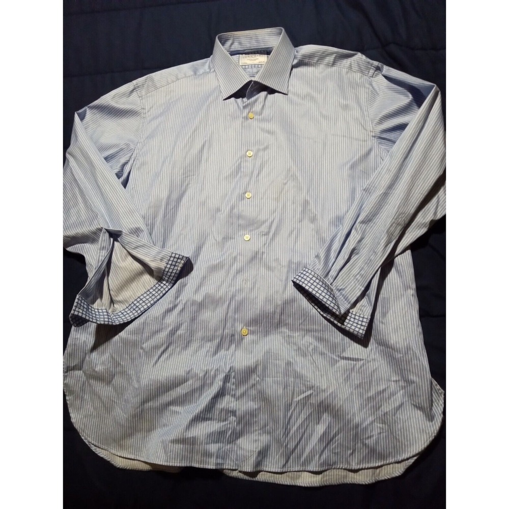 Charles Tyrwhitt Mens Dress Shirt Blue White Striped Cotton 17.5/44 Classic